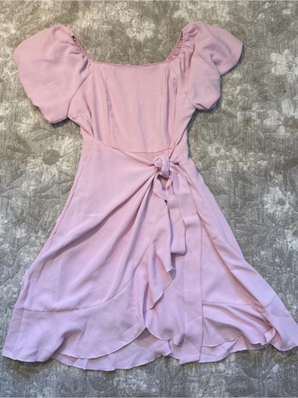 Light Pink Puff-Sleeve Wrap Dress